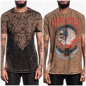 Affliction Eternal Throne Reversible Tee Shirt Y2K Biker Skull Black Brown XL